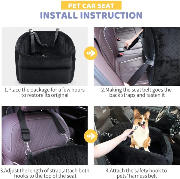 GL GLENSLAVE Dog Car Seat for Small Dogs, Upgrade Dog Booster Seat,Detachable and Washable Pet Car Seats with Thick Cushion Safety Leash and Storage Pockets - Image 7