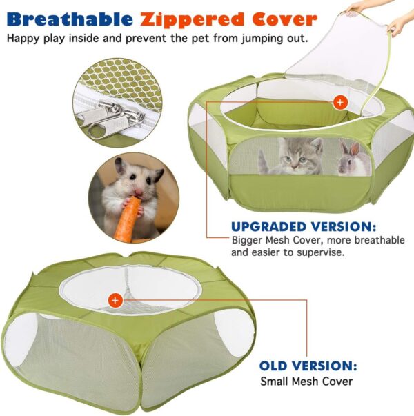 VavoPaw Small Animal Kitten Playpen, Pet Exercise Fence Waterproof with Zippered Cover, Pet Cage Tent, Small Yard Fence for Guinea Pig, Cat, Rabbit, Hamster, Chinchillas, Hedgehogs, Avocado Green - Image 5