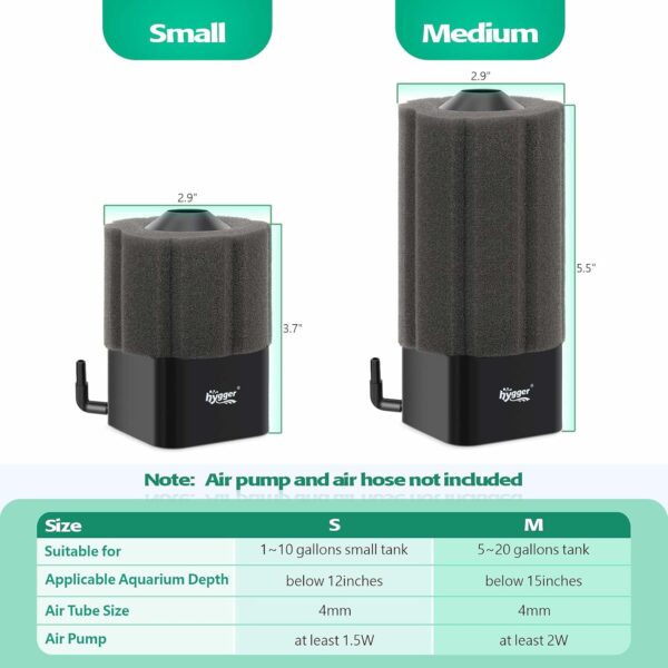 hygger Aquarium Sponge Filter, Fish Tank Filter, Submersible Internal Foam Aquarium Filter with Filtered Ceramic Balls for Breeding Fry Betta Shrimp Tank 43-91L(M) - Image 6