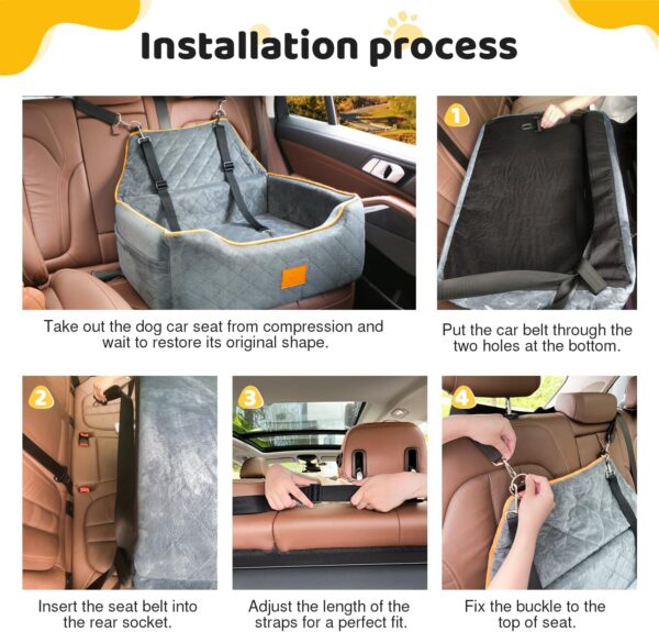 GL GLENSLAVE Dog Car Seat for Large/Medium Dog, Dog Booster Seat for Dogs Under 55Lbs or 2 Small Dogs, Detachable and Washable Travel Dog Seat with Thick Cushion and Storage Pockets (Grey) - Image 6