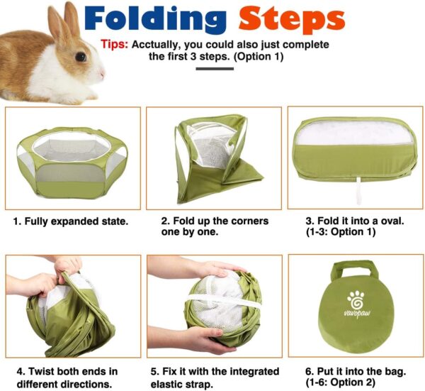 VavoPaw Small Animal Kitten Playpen, Pet Exercise Fence Waterproof with Zippered Cover, Pet Cage Tent, Small Yard Fence for Guinea Pig, Cat, Rabbit, Hamster, Chinchillas, Hedgehogs, Avocado Green - Image 3