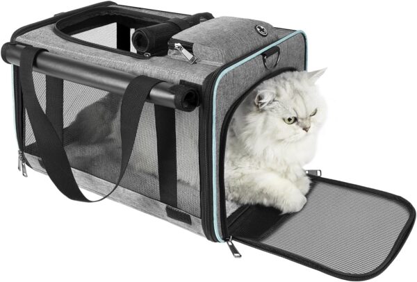 GAPZER Cat Carrier American, United, Delta Airline Approved/Soft-Sided Pet Travel Bag for Medium Cat 15+ lbs Small Dog Traveling Crate Under 15 Pounds TSA Approved Carrying Cage Underseat Cabin Gray - Image 2