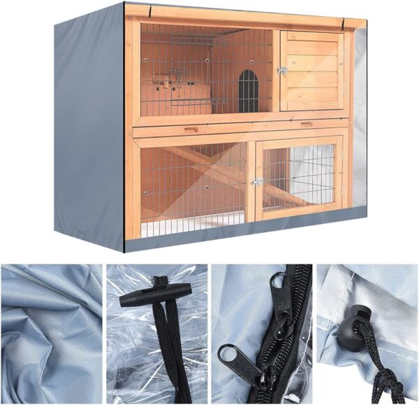BORDSTRACT Rabbit Hutch Cover, Durable Oxford Rabbit Cage Dust Cover Bunny Hutch Poultry Cage Covers Waterproof(Grey) - Image 5