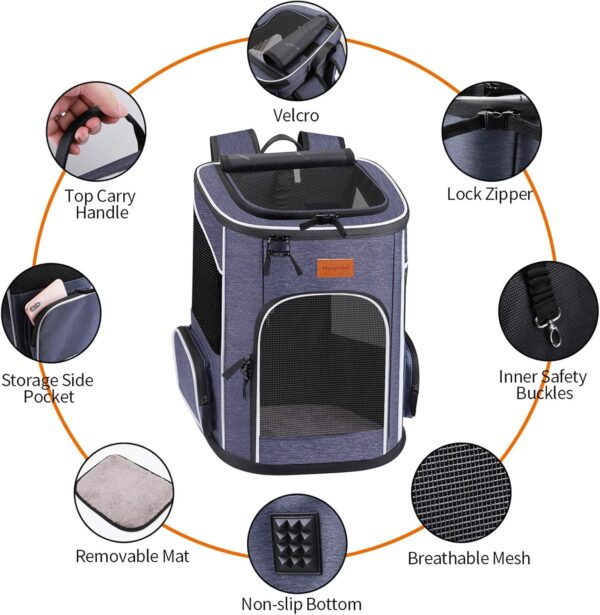 morpilot Cat Carrier Backpack, Foldable Pet Carrier Backpack for Cats and Small Dogs, Dog Backpack Carrier with Ventilated Design Inner Safety Strap, Puppy Carrier Bag for Travel Camping Hiking blue - Image 5