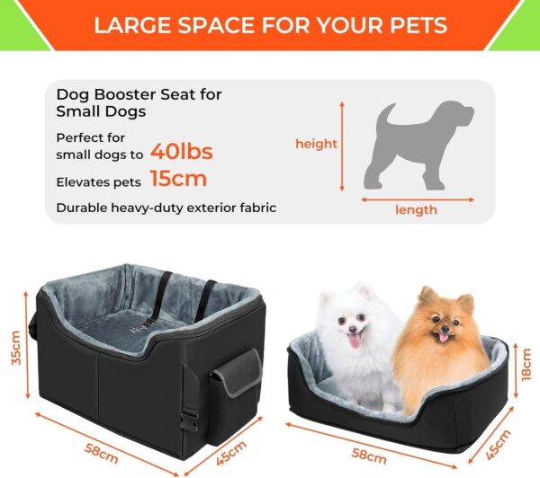 Babenest Dog Booster Car Seat, Extra Stable Pet Booster for Small to Medium-Sized Dogs Cats with Safety Leash, Washable Puppy Travel Car Seat Protector with Storage Pocket for Back Front Seat(L Black） - Image 6