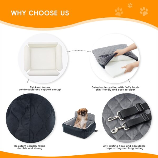 Dog Car Seat for Small or Medium Dogs,Detachable and Washable Dog Booster Seat for medium Dogs Under 65lbs, Pet Car Seat Travel Bed with Pockets and Safety Belt (Black Grey, 57cm) - Image 4