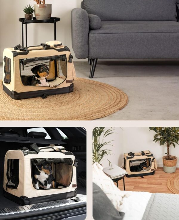 lionto Pet Carrier Foldable Dog Transport Box Car Crate Small Animal Carrier, (S) 50x34x36 cm beige - Image 2