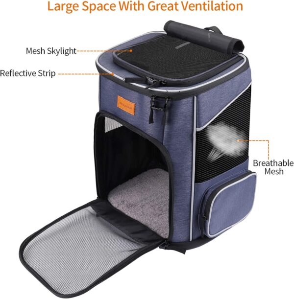 morpilot Cat Carrier Backpack, Foldable Pet Carrier Backpack for Cats and Small Dogs, Dog Backpack Carrier with Ventilated Design Inner Safety Strap, Puppy Carrier Bag for Travel Camping Hiking blue - Image 4