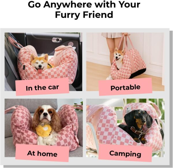 FUNNYFUZZY Dog Car Seat, Dog Car Bed (Pink, Two Seats - 2 Dog leashes) - Image 6