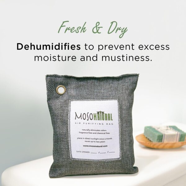 Moso Natural Air Purifying Bag 200g (4 Pack). A Scent Free Odour Eliminator for Cars, Closets, Bathrooms, Pet Areas. Premium Moso Bamboo Charcoal Odour Absorber. (Charcoal Grey) - Image 7