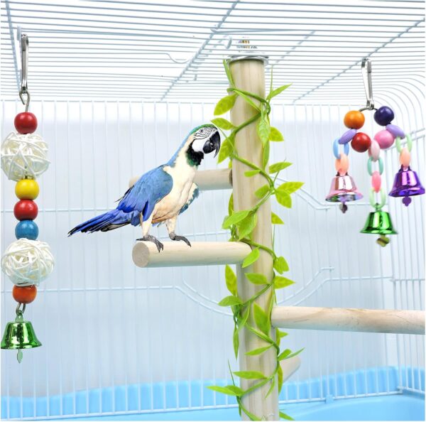 Andiker Bird Perches, Natural Tree Branch Birdcage Pole with Green Leaves, Paw Grinding Stick, Parrot Chew Toys for Parrots, Macaws, Parakeets, Conures, Cockatiel, Budgie (1pc) - Image 7