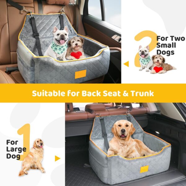 GL GLENSLAVE Dog Car Seat for Large/Medium Dog, Dog Booster Seat for Dogs Under 55Lbs or 2 Small Dogs, Detachable and Washable Travel Dog Seat with Thick Cushion and Storage Pockets (Grey) - Image 5