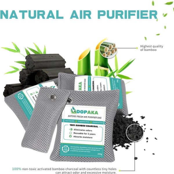 Nature Fresh Air Purifier Bags, Activated Charcoal Air Purifying Bag,Moisture Absorber,odor eliminator,Natural Car Air Freshener,Shoe Deodorizer,Odor Eliminators For Home, Pet, Closet (200g*4) - Image 2