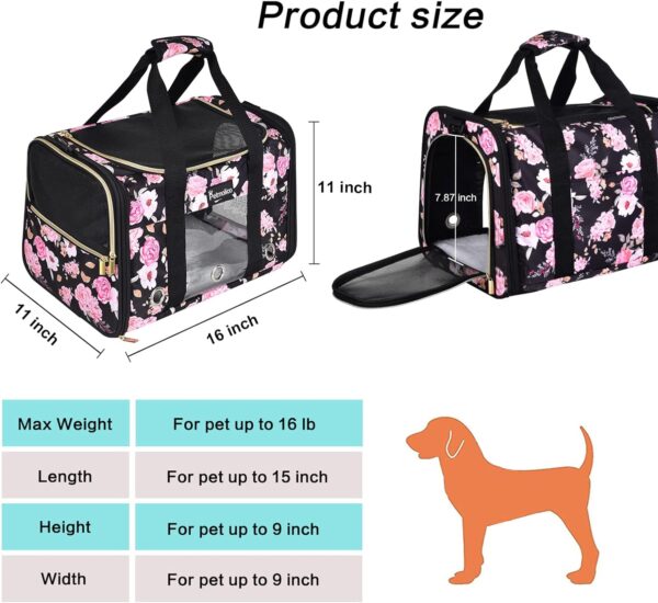 Petmolico Cat Carrier Dog Carrier, Airline Approved Soft Pet Travel Carrier with 3 Open Doors Mesh Windows for Cats Puppy 16 lbs, Pink Peony - Image 6