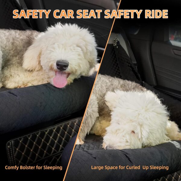 koneboss Dog Car Seat for Back Seat Pet Booster Seat Travel Puppy Bed with Safety Belt Backseat Protector for Large/Medium/Small Dogs,Removable Washable Cover, Storage Pockets（Black） - Image 5