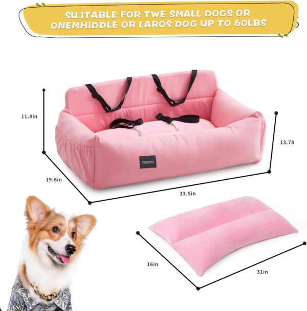 CHCFURPT Dog Car Seat for 2 Small Dogs Medium Dog Large Dogs Up to 60 Lbs, Pet Booster Car Seat with Thickened Fabric and Two Leashes, Dog Car Bed for Traveling in Car and Sleeping Bed (Pink) - Image 6