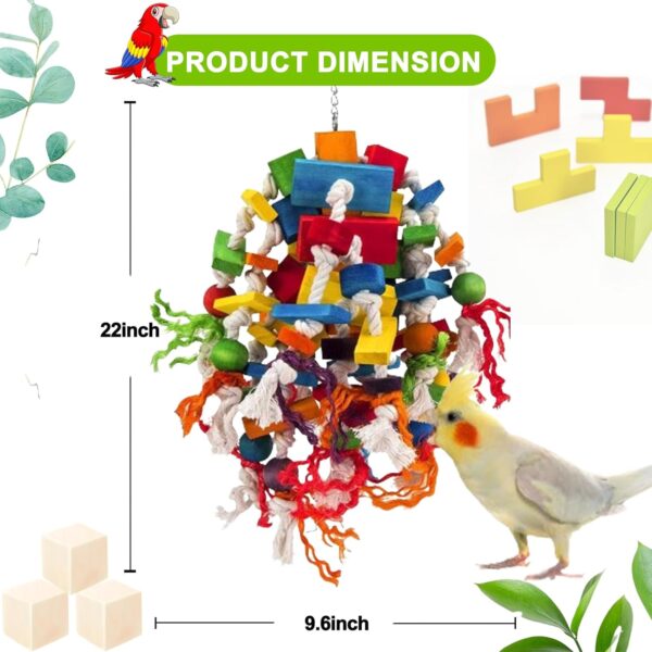 MQUPIN Large Parrot Toys Bird toys, Strong Chewing Quaker Parrot Toys,100% Natural Multicolored Wooden Blocks Parrot Cage Bite Toy for Large Medium Birds Macaws African Grey Parrot Toys(Colorful) - Image 2