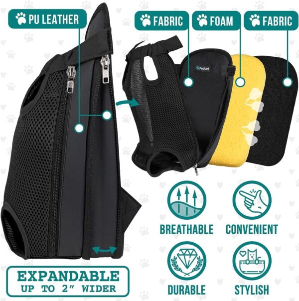 PetAmi Dog Carrier Backpack, Adjustable Dog Pet Cat Front Carrier Backpack | Ventilated Dog Chest Carrier for Hiking Camping Travel, Sling Bag for Small Medium Dog Cat Puppies, Medium, 9-13 lbs, Black - Image 4