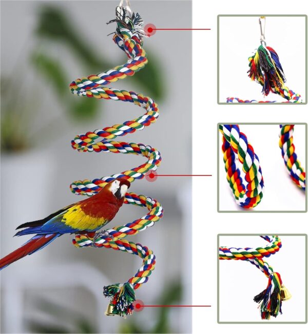 Aedcbaide Bird Parrots Toys, 2 Pack Parakeet Parrot Swing Chewing Hanging Toys with Bell, 59inch Bird Cotton Rope and 7Inch Diameter Bird Hanging Swing for Budgie, Cockatiels, Conures, Finches - Image 3