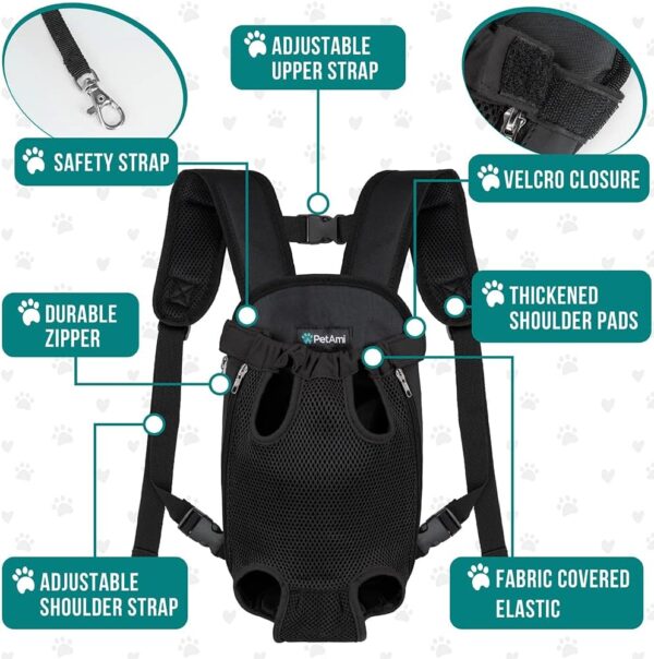 PetAmi Dog Carrier Backpack, Adjustable Dog Pet Cat Front Carrier Backpack | Ventilated Dog Chest Carrier for Hiking Camping Travel, Sling Bag for Small Medium Dog Cat Puppies, Medium, 9-13 lbs, Black - Image 5