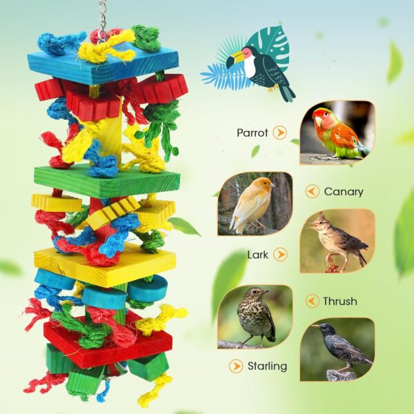 Bird Parrot Chewing Toys，Multicolored Natural Wooden Blocks Tearing Toys for Chewing,Climbing, Unraveling and Preening,Best Bird Toys for African Grey Parrot 、Macaws、Cockatoos and Amazon Parrots - Image 5