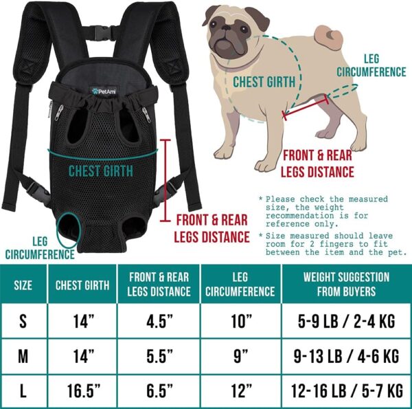 PetAmi Dog Carrier Backpack, Adjustable Dog Pet Cat Front Carrier Backpack | Ventilated Dog Chest Carrier for Hiking Camping Travel, Sling Bag for Small Medium Dog Cat Puppies, Medium, 9-13 lbs, Black - Image 2