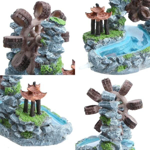 ANMOO Fish Tank Decorations, Resin Blue Aquarium Simulated Pond Ornament with Water Wheel Air Maker Aquarium Decoration for Betta/Goldfish/Fish Tank - Image 2