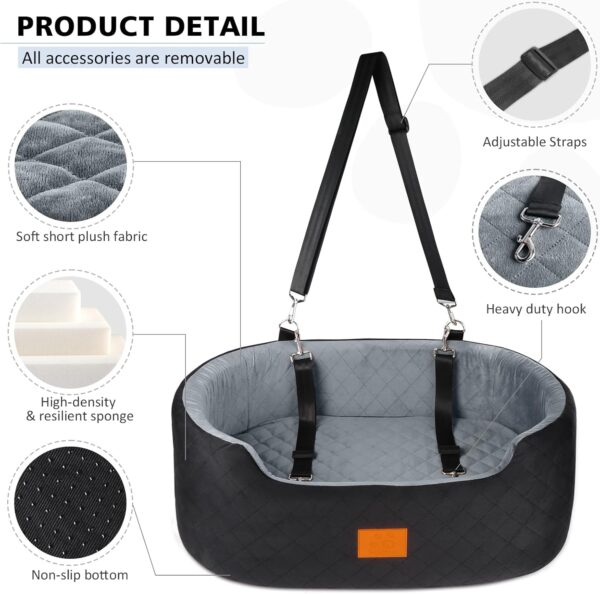 Dog Car Seat for Large/Medium Dog, Pet Car Seat for Dogs Under 55 lbs or 2 Small Dogs, Upgraded Dog Booster Seat, Detachable & Washable Travel Bed Dog Seat with Thick Cushion (Black/Gray) - Image 4