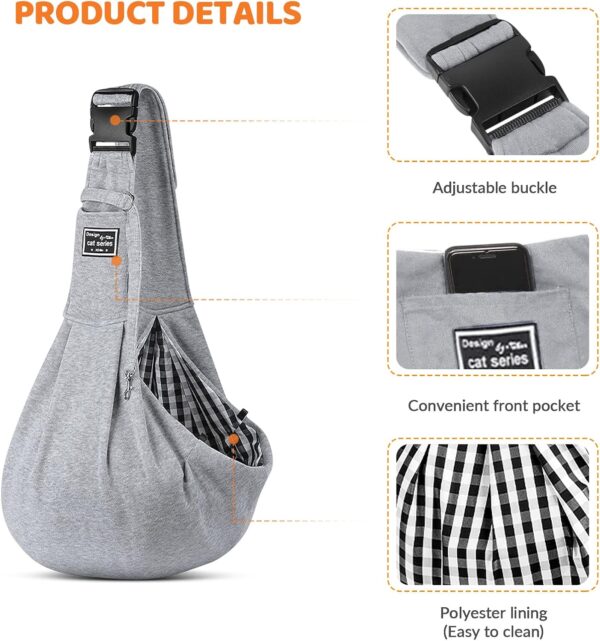 ALLSOPETS Pet Carrier Bag Dog Carrier Sling Reversible Puppy Carrier Purse with Storage Pocket Hand-Free Pet Sling Carrier for Carry Small Dogs Cats Suitable for Travel Outdoor (Light Grey) - Image 4
