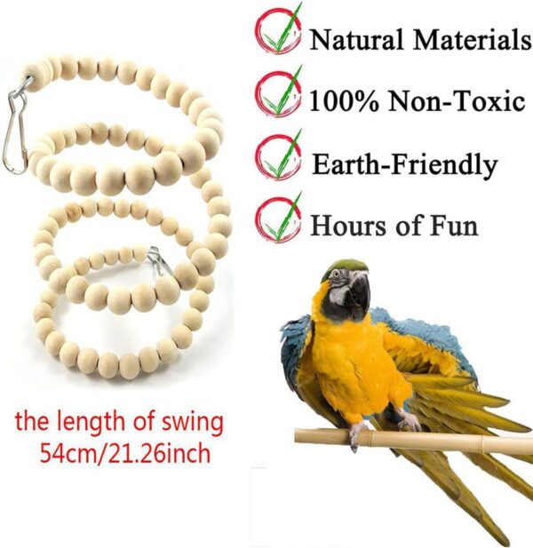 Chikanb 8 Pcs Bird Pet Cage Toys, Natural Wood Ladder Beaded Hanging Bell Swing Chewing Climbing for Love Bird, Australian Parrot, Parakeet, Cockatiel, Conure, Finches, Budgie, Macaw, Small Birds - Image 6