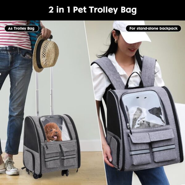 Pet Trolley Backpack,Pet Carrier on Wheels,Multi-Function Pet Carrier with Adjustable Height and Airline Approved Pet Collapsible & Detachable Trolley,Breathable Pet Travel Carrier for Dogs Cats - Image 5