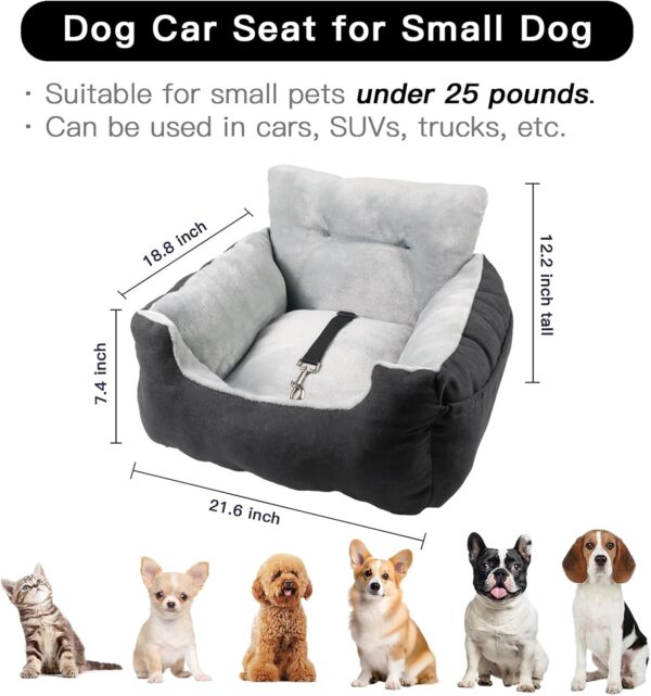 URGVANZ PET Dog Car Seat for Small Dogs, Black Plush Puppy Car Seat, Portable Dog Travel Bed, Dog Seat for Car with Storage Pocket, Clip-On Safety Leash - Image 4