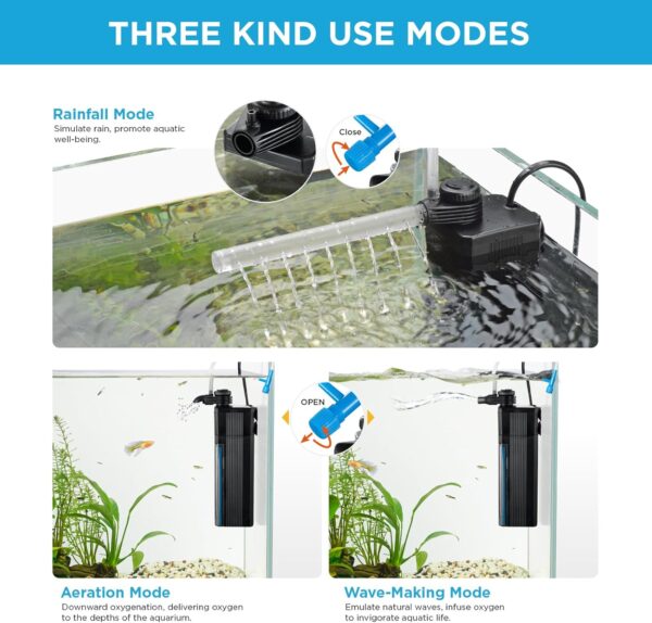 Weipro Internal Fish Tank Filter, 4W Adjustable Water Flow Submersible Aquarium Filter Pump for 15l ~ 40l Tropical Fish Tank, Include Spray Bar and Venturi to Add Oxygen, TE-200(250L/H) - Image 3