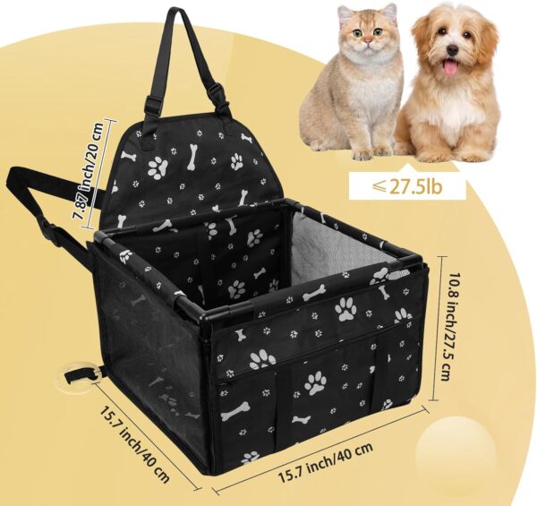 Dog Car Seat Foldable Dog Car Booster Seat Upgrade Puppy Pet Seat Waterproof Breathable Oxford Travel Bag with 12 PVC Tubes for Small to Medium Dogs, Puppies and Pets Black-A - Image 2
