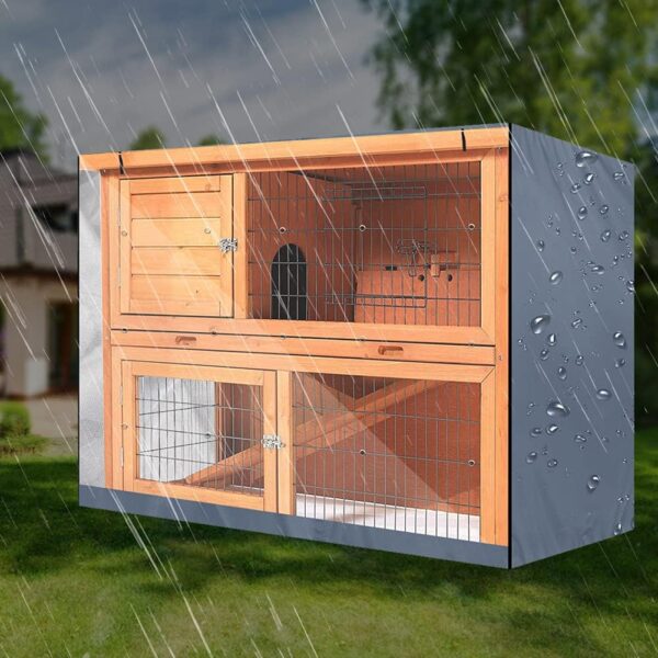 BORDSTRACT Rabbit Hutch Cover, Durable Oxford Rabbit Cage Dust Cover Bunny Hutch Poultry Cage Covers Waterproof(Grey) - Image 3