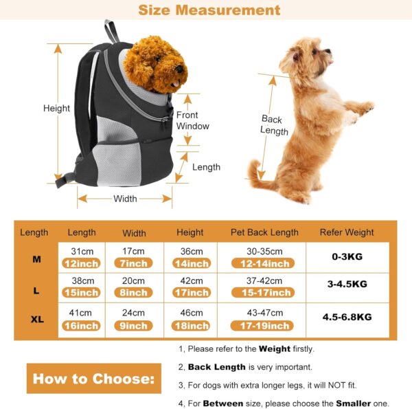 PETCUTE Breathable Pet Carrier Backpack for Small Dogs Cat Up to 6.8KG,Hands-Free Pet Travel Bag with Head-Out Design and Waterproof Bottom,Adjustable Cat Backpack for Hiking & Travel,Black,M - Image 3