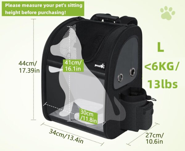 Pecute Pet Carrier Backpack Expandable,Portable Breathable Rucksack with Mesh Opening-Visible Acrylic-Safety Belt-Pockets, Extendable Back More Space Great For Carrying Puppy Cats (Black) - Image 2