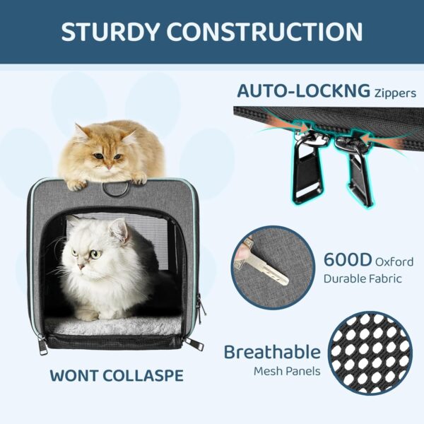 GAPZER Cat Carrier American, United, Delta Airline Approved/Soft-Sided Pet Travel Bag for Medium Cat 15+ lbs Small Dog Traveling Crate Under 15 Pounds TSA Approved Carrying Cage Underseat Cabin Gray - Image 7