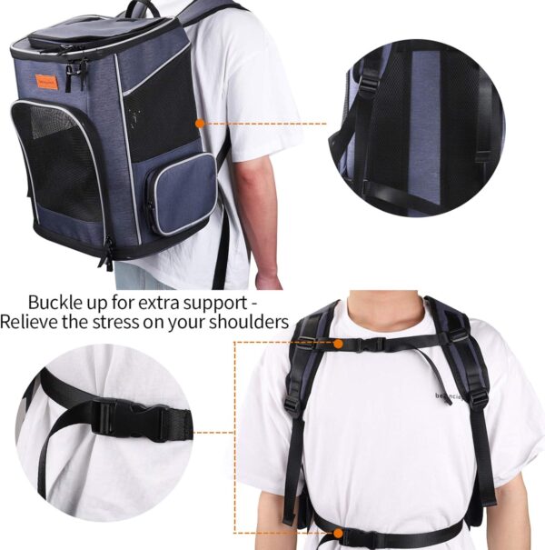morpilot Cat Carrier Backpack, Foldable Pet Carrier Backpack for Cats and Small Dogs, Dog Backpack Carrier with Ventilated Design Inner Safety Strap, Puppy Carrier Bag for Travel Camping Hiking blue - Image 7