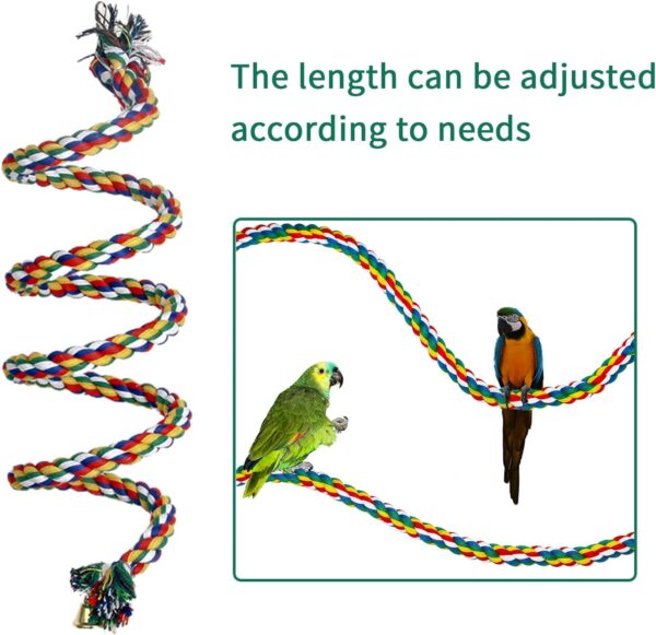 Aedcbaide Bird Parrots Toys, 2 Pack Parakeet Parrot Swing Chewing Hanging Toys with Bell, 59inch Bird Cotton Rope and 7Inch Diameter Bird Hanging Swing for Budgie, Cockatiels, Conures, Finches - Image 5
