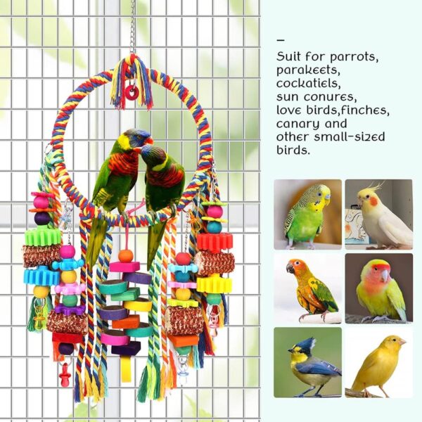 Bird Toys Bird Rope Ring Swing Perch with Corn Cob Cardboard Bagels Wooden Blocks Chewing Toys for Parakeets,Conure,Lovebirds,Finches And Other Small to Medium-sized Birds - Image 4