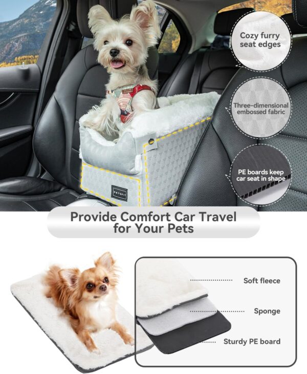 PETSFIT Center Console Dog Car Seat with Safe Protection Hooks, Pet Car Seat with Upgraded Safety Tethers, Washable Cushion, Console Dog Car Seats for Small Dogs Up to 6KG(Light Grey) - Image 6