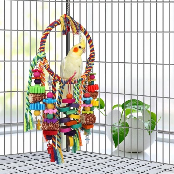 Bird Toys Bird Rope Ring Swing Perch with Corn Cob Cardboard Bagels Wooden Blocks Chewing Toys for Parakeets,Conure,Lovebirds,Finches And Other Small to Medium-sized Birds - Image 6