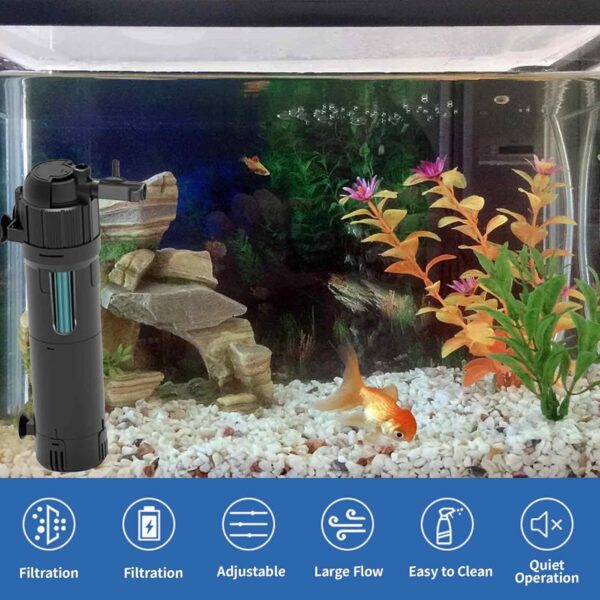 Ormromra Internal Fish Tank Filter, UV Aquarium Filter Pump, 500 L/H Water Pump Filter, Adjustable Filter Pump for Aquarium, Fish Tank, Turns Green Water to Clear - Image 6