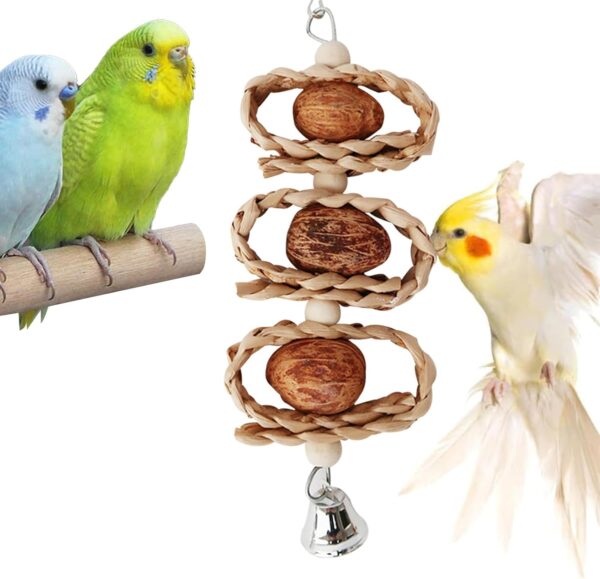 Allazone 5 PCS Natural Bird Chewing Toys Bird Foraging Shredding Toys Shredder Chewing Toy, Wooden Parrot Perch Stand Perch Bird Stand for Small Lovebirds Budgies Cockatiels - Image 6