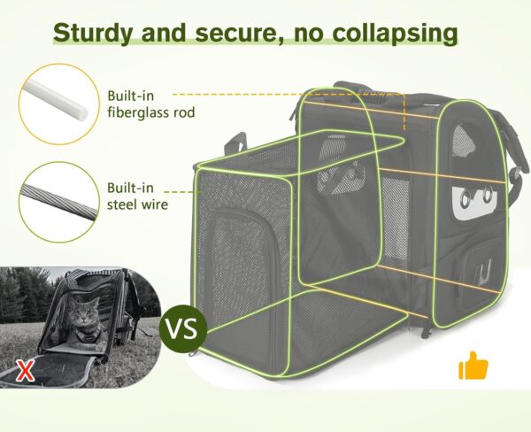 Pecute Pet Carrier Backpack Expandable,Portable Breathable Rucksack with Mesh Opening-Visible Acrylic-Safety Belt-Pockets, Extendable Back More Space Great For Carrying Puppy Cats (Black) - Image 4