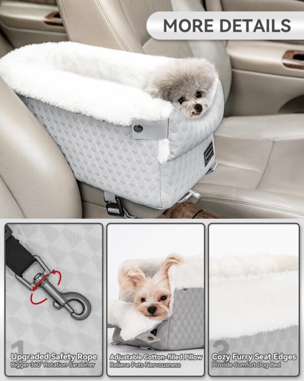 PETSFIT Center Console Dog Car Seat with Safe Protection Hooks, Pet Car Seat with Upgraded Safety Tethers, Washable Cushion, Console Dog Car Seats for Small Dogs Up to 6KG(Light Grey) - Image 3