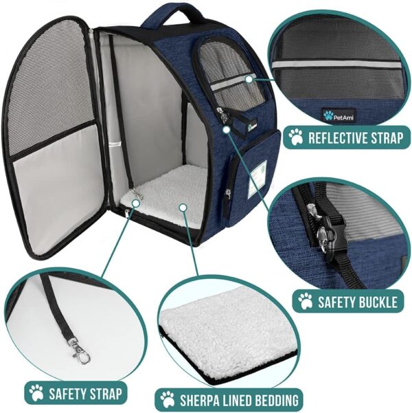 PetAmi Dog Backpack Carrier for Small Large Cat, Pet, Puppy, Ventilated Pet Hiking Backpack Travel Bag, Airline Approved Cat Backpack Carrier, Camping Biking Dog Bag Up to 18lbs Pet, Navy - Image 4