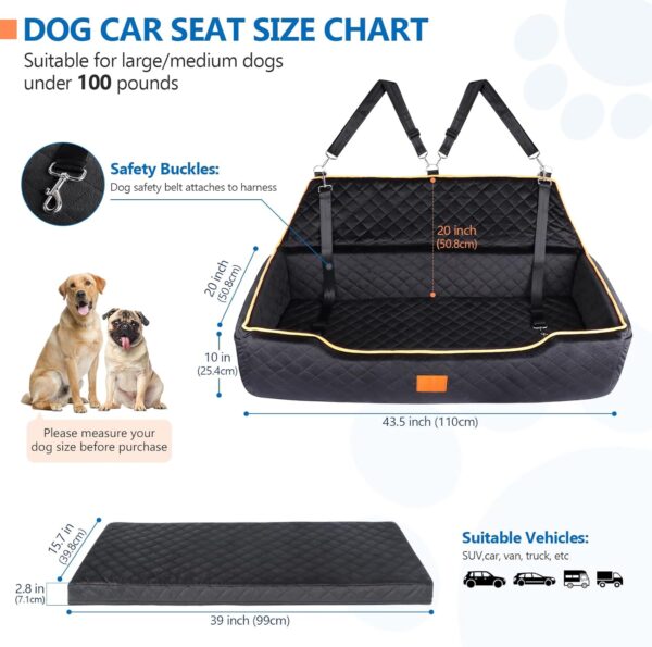 GL GLENSLAVE Dog Car Seat for Large/Medium Dog, Comfortable Dog Car Bed Pet Booster for Back Seat, Fully Detachable & Washable Dog Travel Seat with Thick Cushion (Black) - Image 4