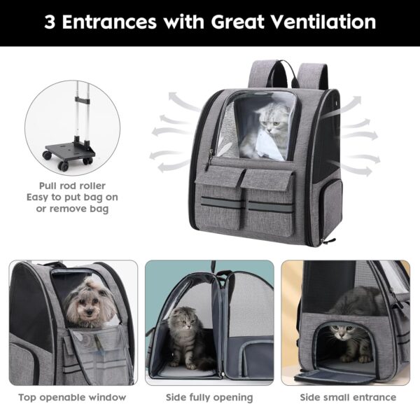 Pet Trolley Backpack,Pet Carrier on Wheels,Multi-Function Pet Carrier with Adjustable Height and Airline Approved Pet Collapsible & Detachable Trolley,Breathable Pet Travel Carrier for Dogs Cats - Image 3